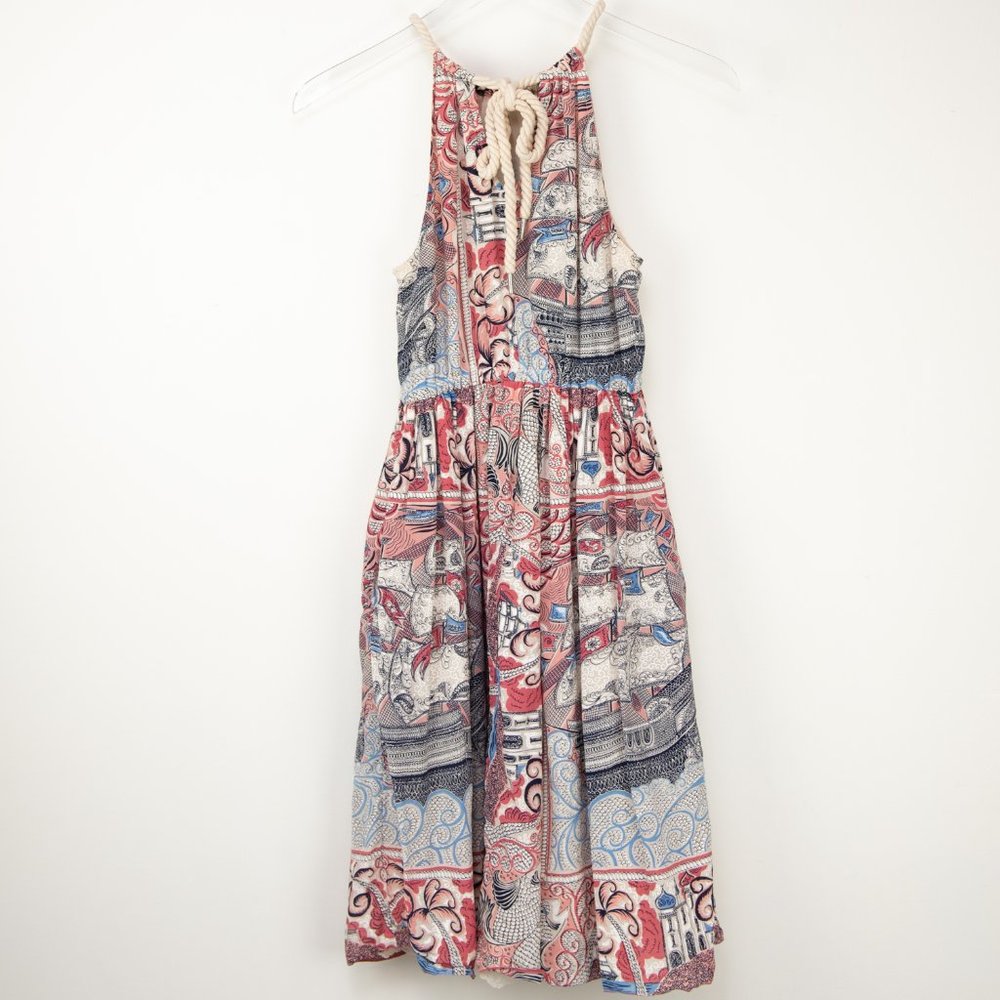 Anthropologie Silk Dress Floreat Castle Lake Ships High Neck Mini Multi Size XS - Picture 3 of 8